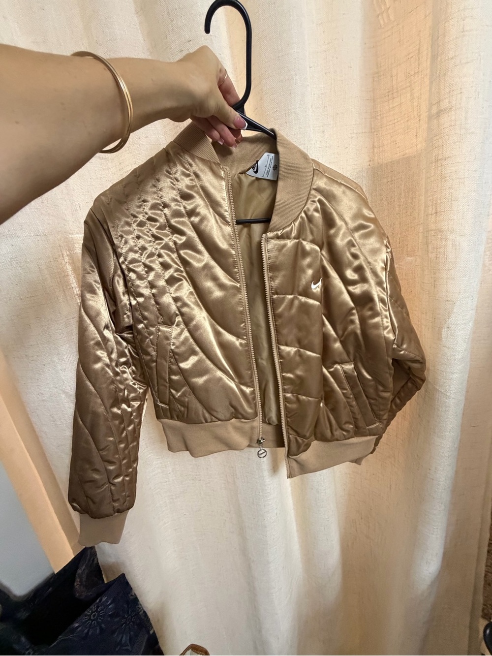 Nike Satin Quilted Bomber Jacket - Gold
